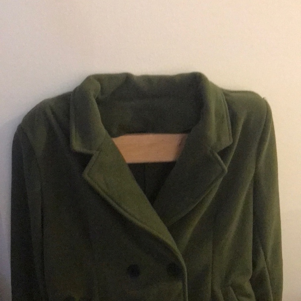 Shein felt jacket army green warm shoulder pads hip length double button